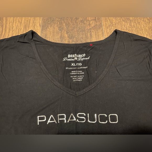 Parasuco black logo T shirt silky smooth viscose & spandex XL - Picture 4 of 5